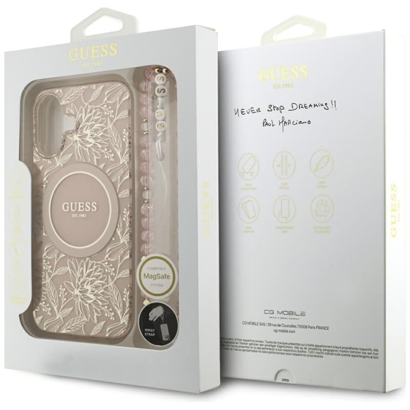 Guess IML Flowers Electro Pearl Strap MagSafe - Case iPhone 17 (pink) 8