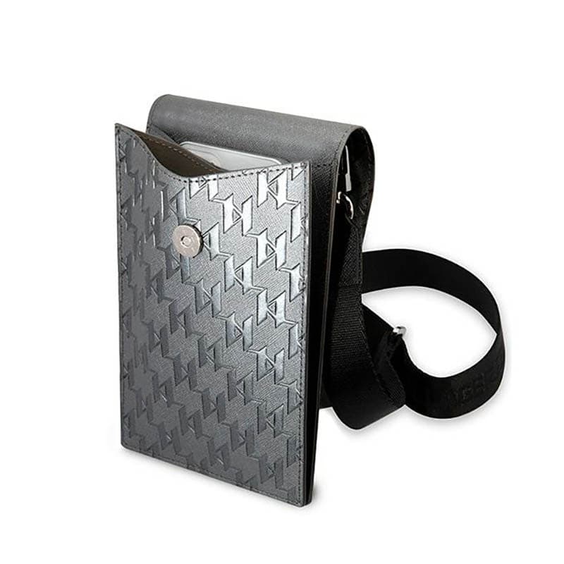 Karl Lagerfeld Monogram Ikonik Patch Wallet Phone Bag - Bag for smartphone and accessories (Silver) 4