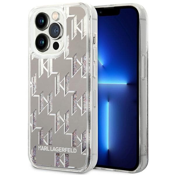 Karl Lagerfeld Monogram Liquid Glitter - Case for iPhone 14 Pro Max (Silver) 1