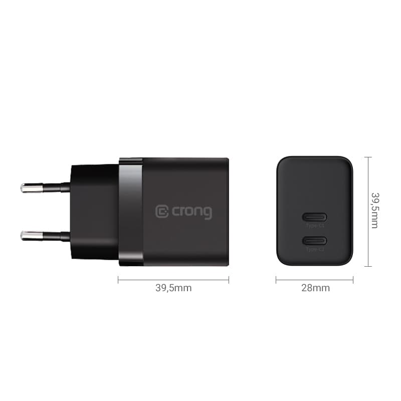 Crong Ultra Compact GaN - 2x USB-C 35W PD 3.0 Wall Charger with PPS (Black) 4