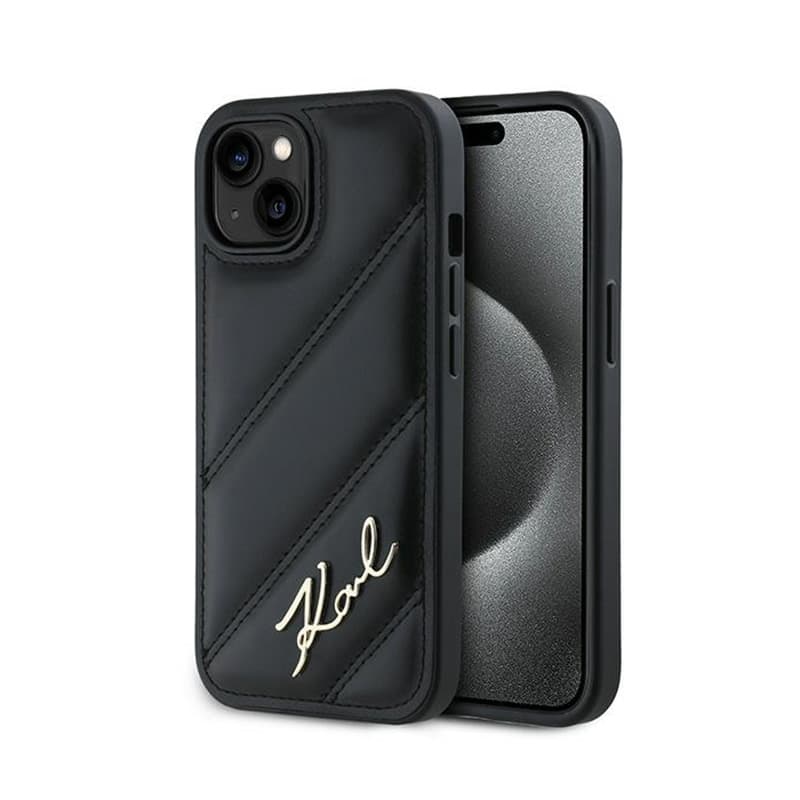 Karl Lagerfeld Diagonal Quilted Script - Case for iPhone 15 / 14 / 13 (Black) 1