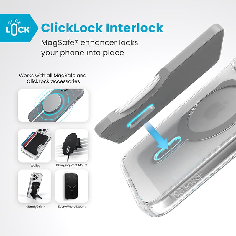 Speck Presidio Perfect-Clear ClickLock & MagSafe - iPhone 16 Case (Clear / Chrome Finish / Serene Silver) 2