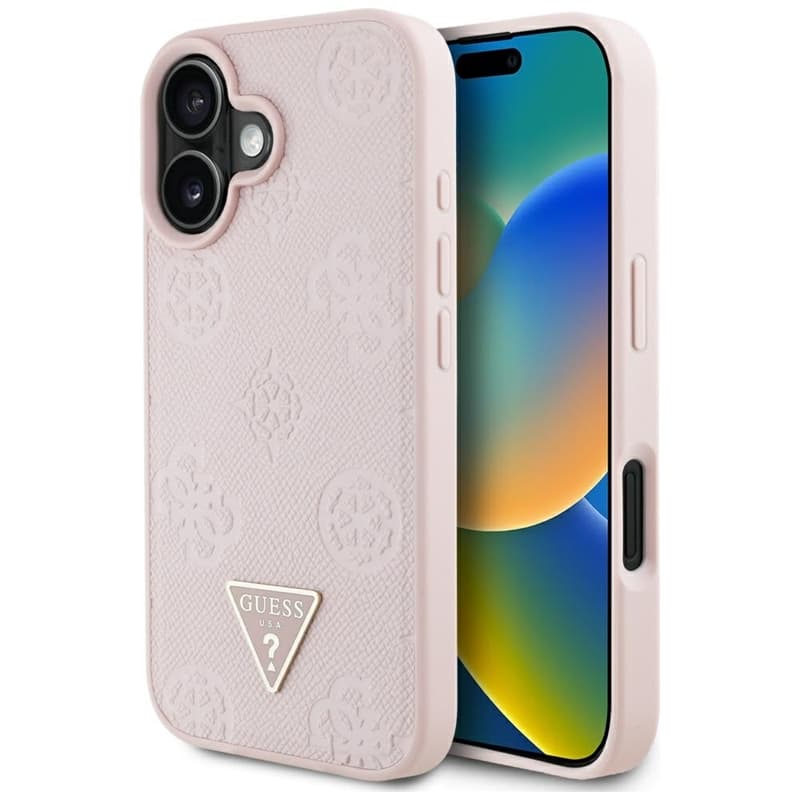 Guess Grained Hot Stamp Peony Triangle Logo MagSafe - Case for iPhone 16 (pink) 1