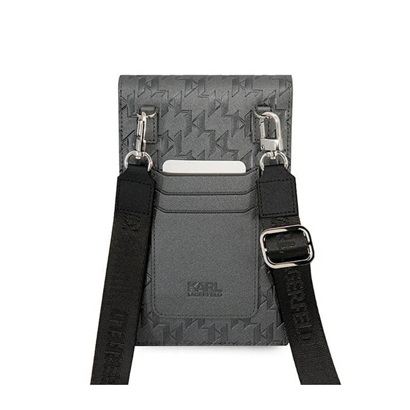 Karl Lagerfeld Monogram Ikonik Patch Wallet Phone Bag - Bag for smartphone and accessories (Silver) 5