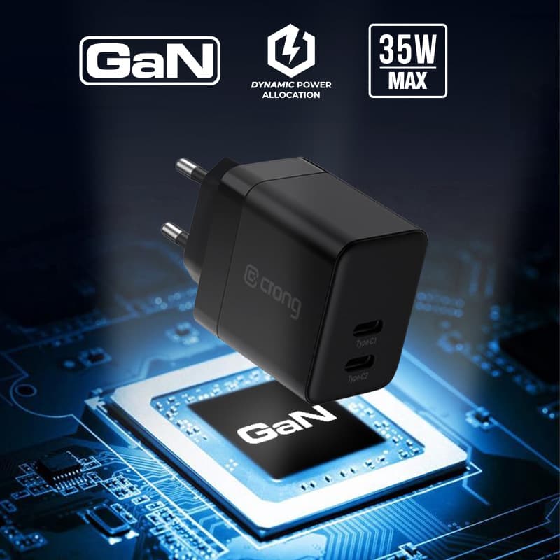 Crong Ultra Compact GaN - 2x USB-C 35W PD 3.0 Wall Charger with PPS (Black) 5