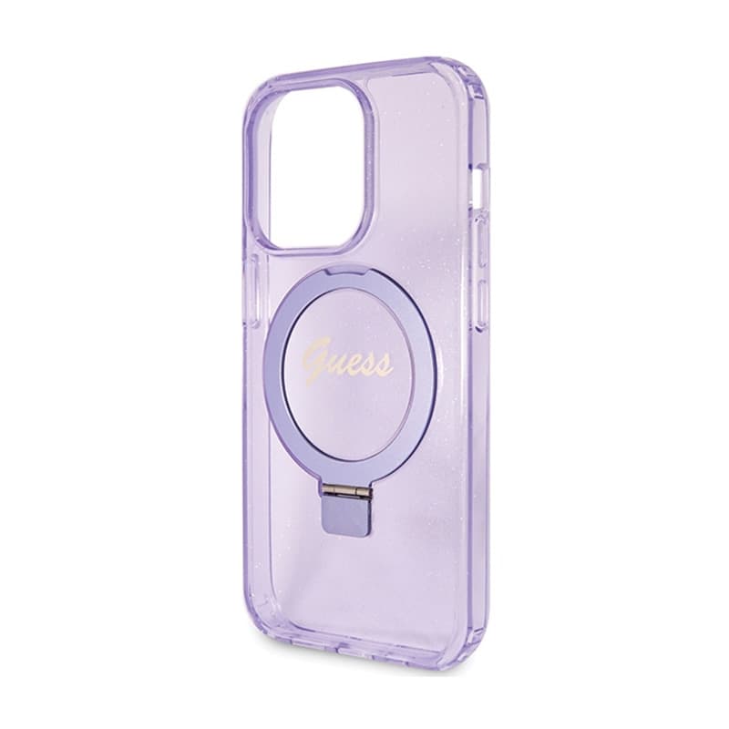Guess Ring Stand Script Glitter MagSafe - iPhone 15 Pro Case (Purple) 6