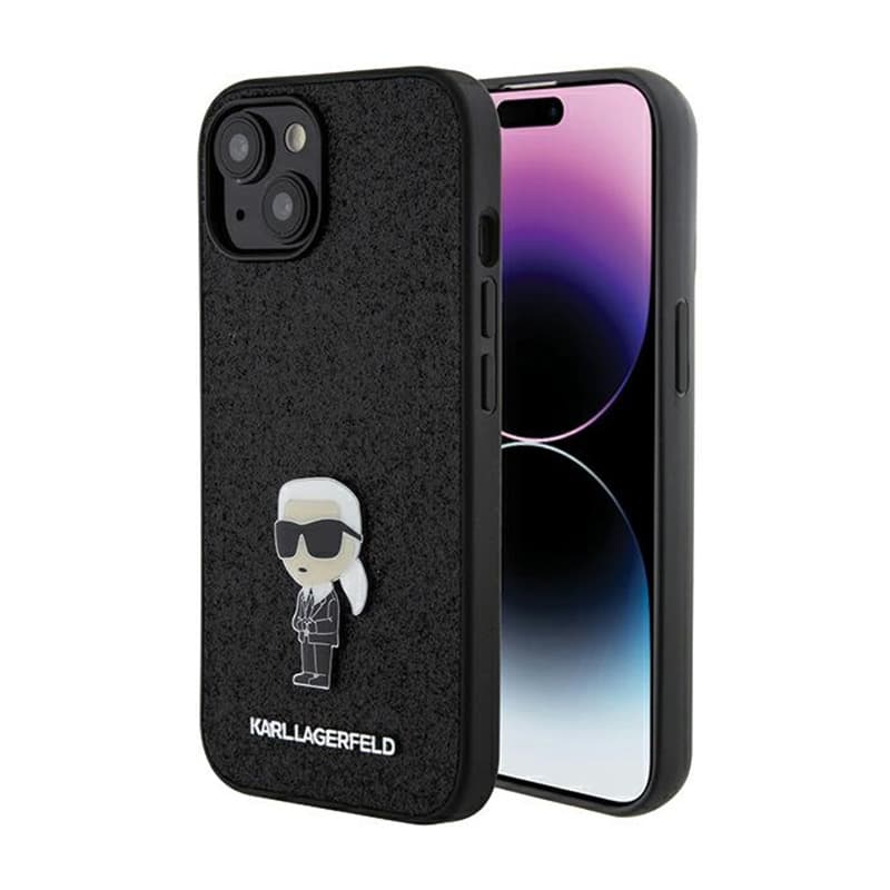 Karl Lagerfeld Fixed Glitter Ikonik Logo Metal Pin - iPhone 15 / 14 / 13 Case (black) 1