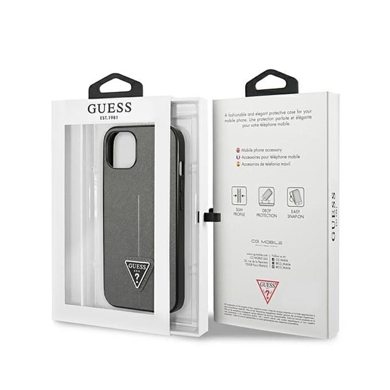 Guess Saffiano Triangle Logo Case - Case for iPhone 14 Plus (Silver) 8