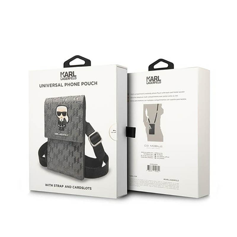 Karl Lagerfeld Monogram Ikonik Patch Wallet Phone Bag - Bag for smartphone and accessories (Silver) 6