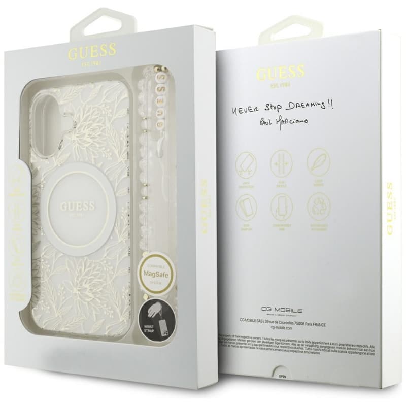 Guess IML Flowers Electro Pearl Strap MagSafe - Case iPhone 17 (white) 8