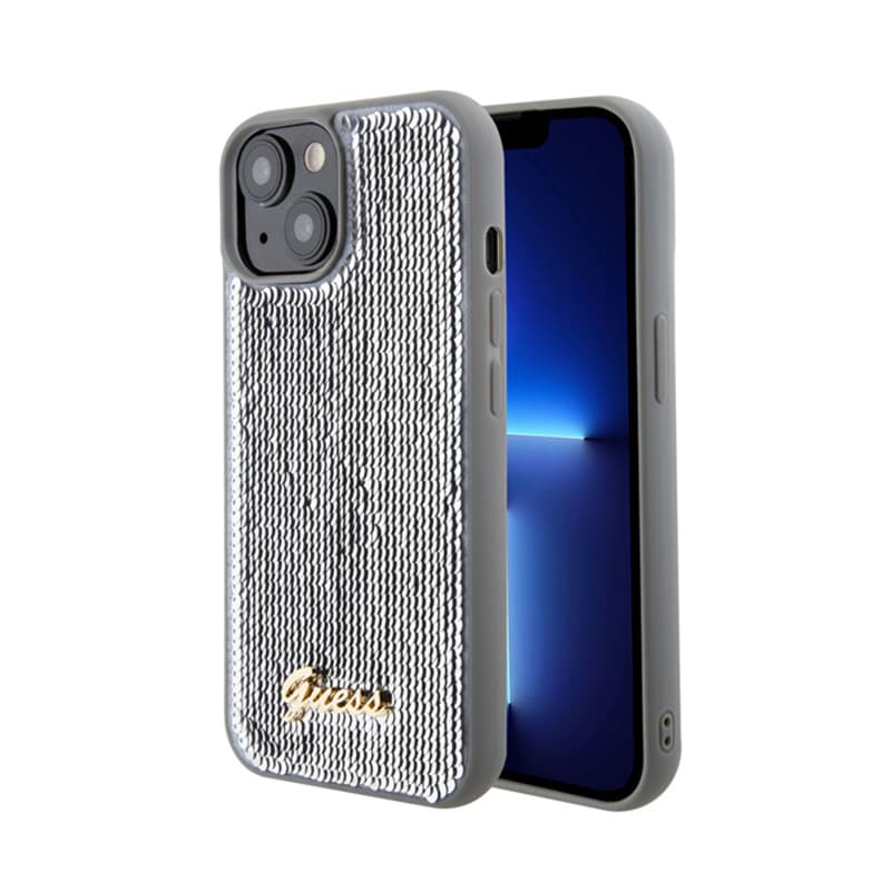 Guess Sequin Script Metal - Case for iPhone 15 (Silver) 1