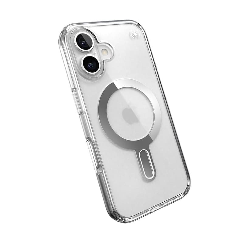 Speck Presidio Perfect-Clear ClickLock & MagSafe - iPhone 16 Case (Clear / Chrome Finish / Serene Silver) 8