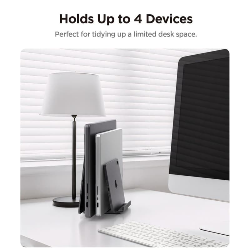Spigen LD208S4 Vertical Laptop Stand – Aluminum Organizer/Stand for 4 Devices (Space Gray) 5