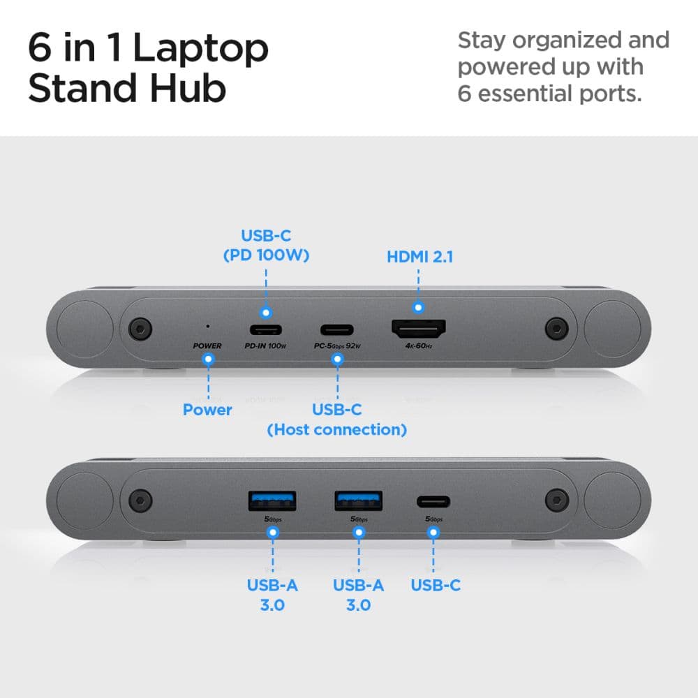 Spigen LD204H Laptop Stand Hub - Laptop Stand with 6-in-1 Hub (Space Grey) 3