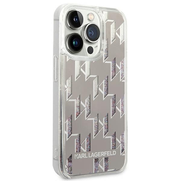 Karl Lagerfeld Monogram Liquid Glitter - Case for iPhone 14 Pro Max (Silver) 4