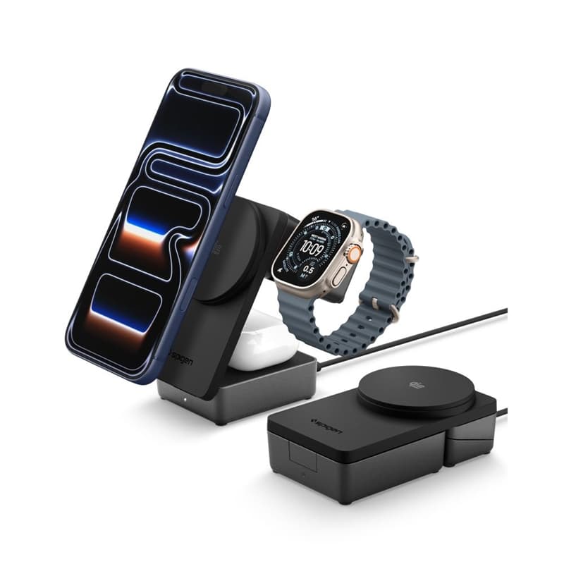 Spigen EF323MQ Essential - MagSafe 3-in-1 Wireless Charger for iPhone, AirPods and Apple Watch 25W Qi 2.2 (Black) 5