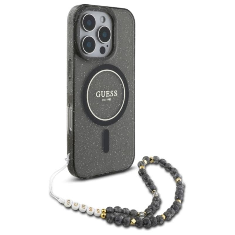 Guess IML Glitter With Pearl Strap MagSafe - Case for iPhone 16 Pro Max (Black) 3