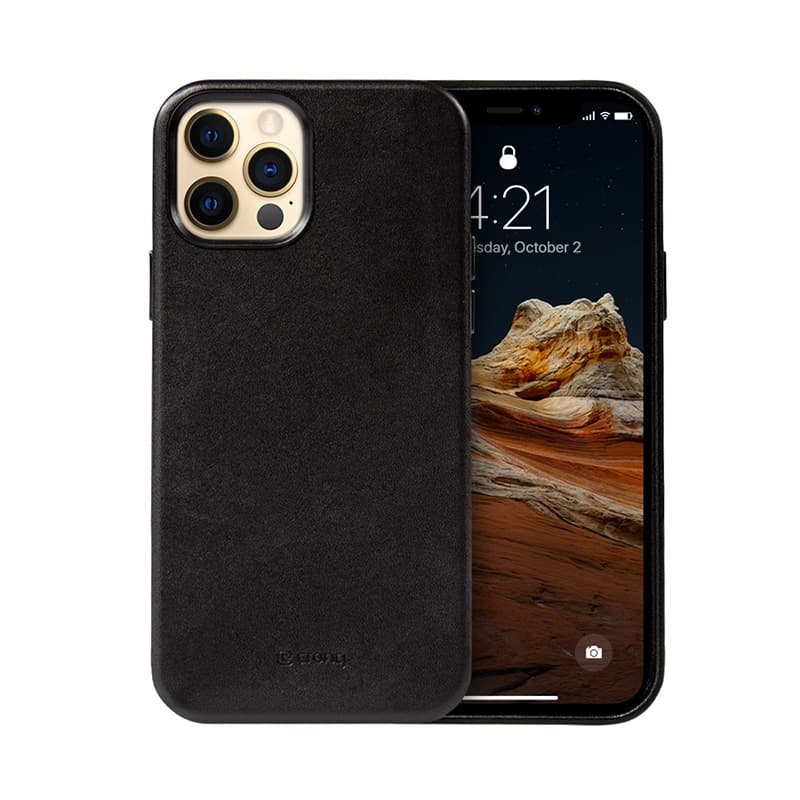 Crong Essential Cover - iPhone 12 Pro Max Faux Leather Case (Black) 1