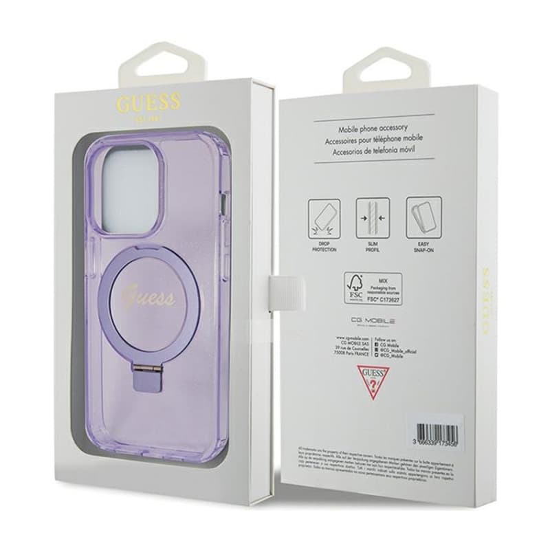 Guess Ring Stand Script Glitter MagSafe - iPhone 15 Pro Case (Purple) 8