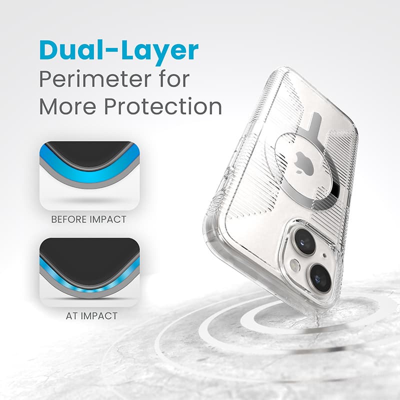 Speck Gemshell Grip + MagSafe - Case for iPhone 17e / 16e / 15 / 14 / 13 (Clear / Chrome Finish) 6