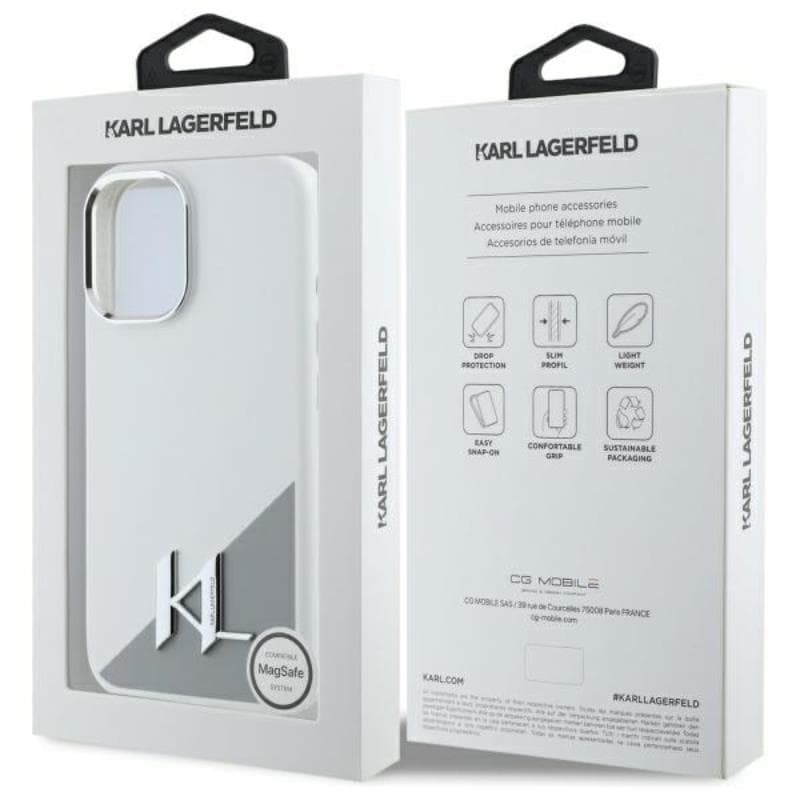 Karl Lagerfeld Silicone Shadow Metal Initial MagSafe - Case for iPhone 16 (white) 8