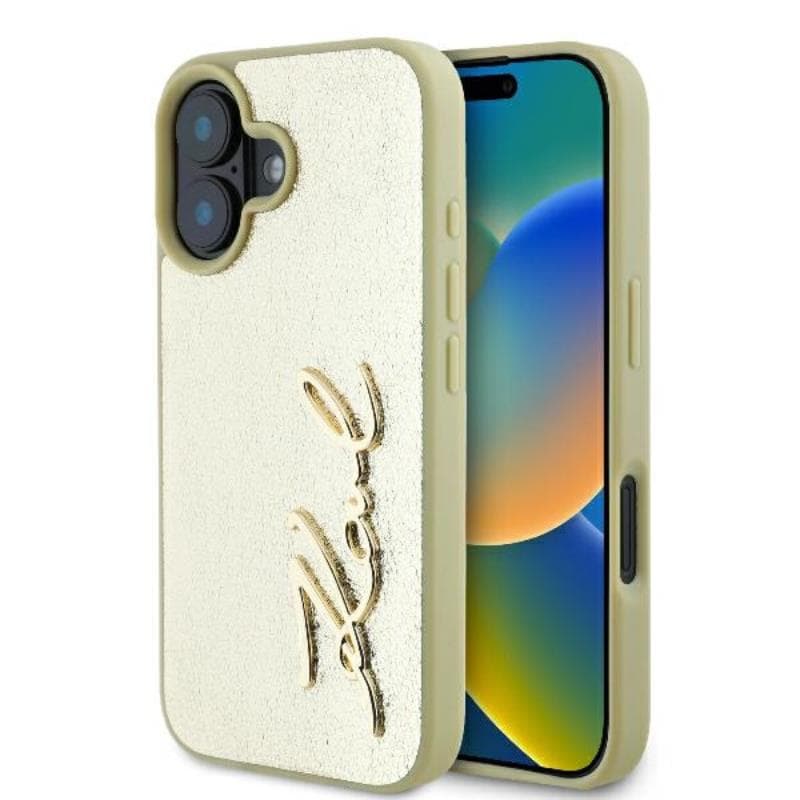 Karl Lagerfeld Metal Signature - Case for iPhone 16 (gold)