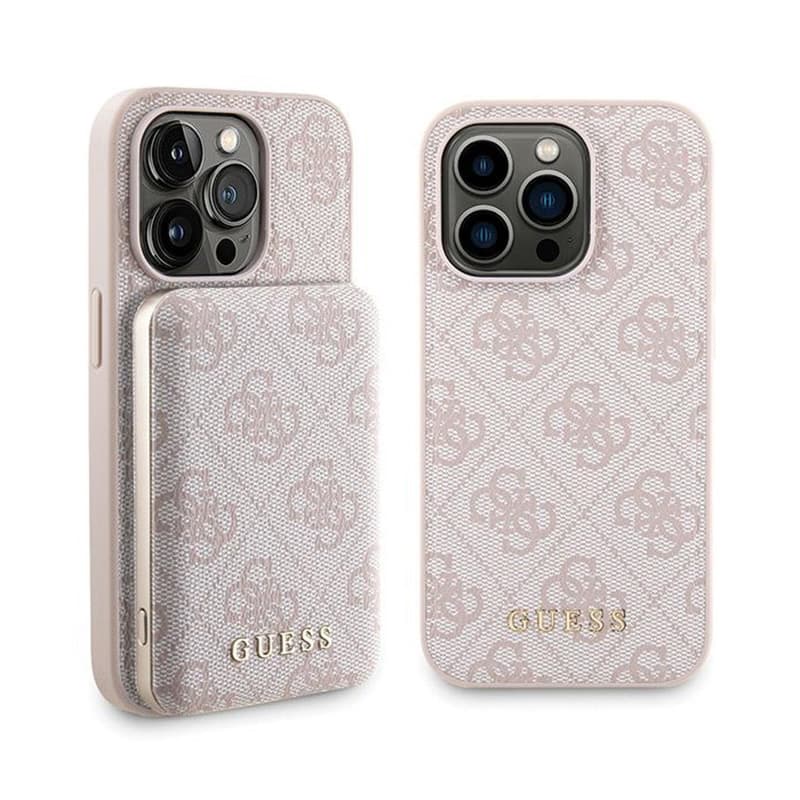 Guess Bundle Pack MagSafe 4G Metal Gold Logo - Case set + Power Bank 5000mAh MagSafe iPhone 15 Pro (pink) 1