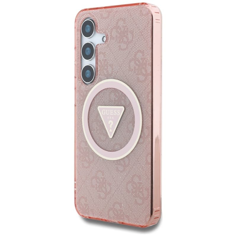 Guess 4G Glitter Triangle Buttons MagSafe - Case for Samsung Galaxy S25 (pink) 2