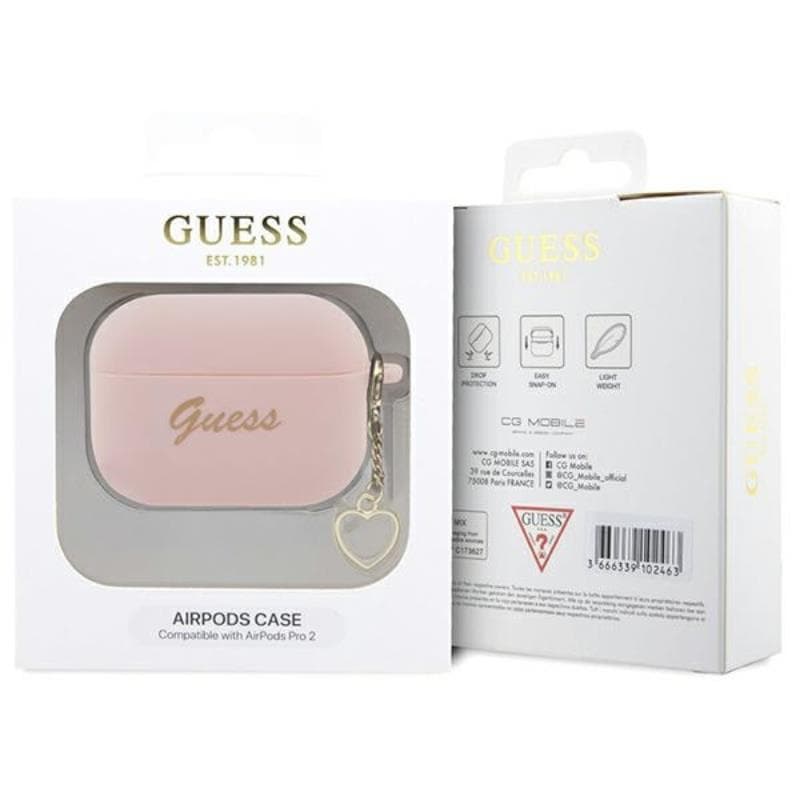 Guess Silicone Heart Charm - Case for Apple AirPods Pro 2 (Pink) 4