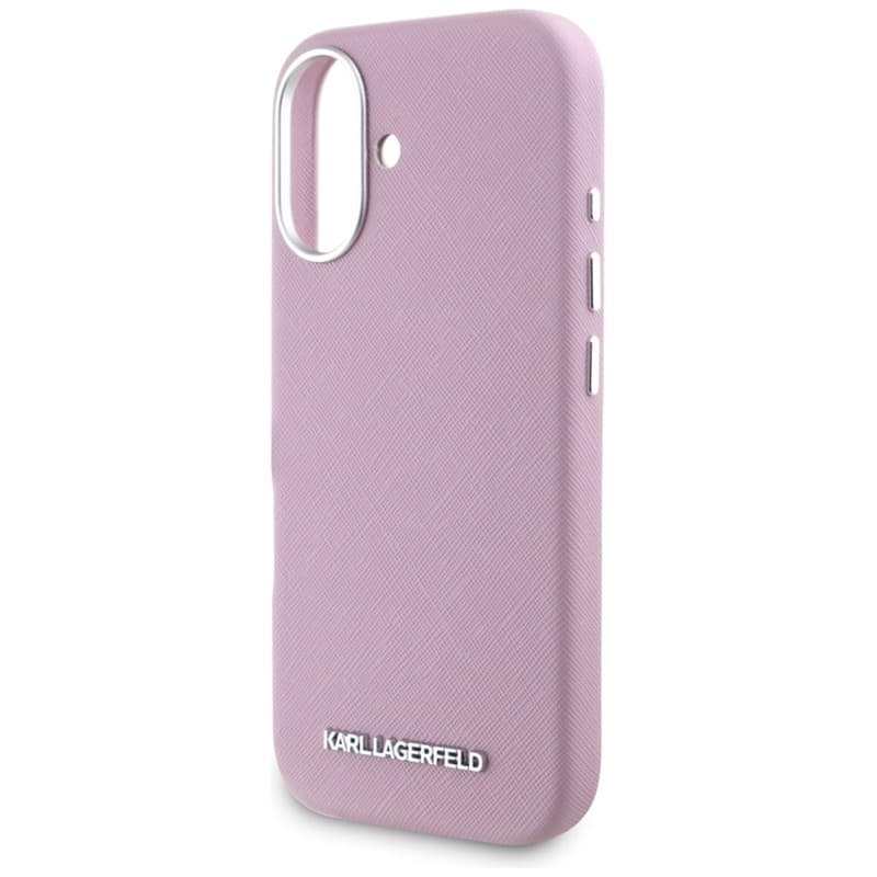 Karl Lagerfeld Saffiano Full Wrapped Elongated Metal Logo MagSafe - Case for iPhone 16 (pink) 6