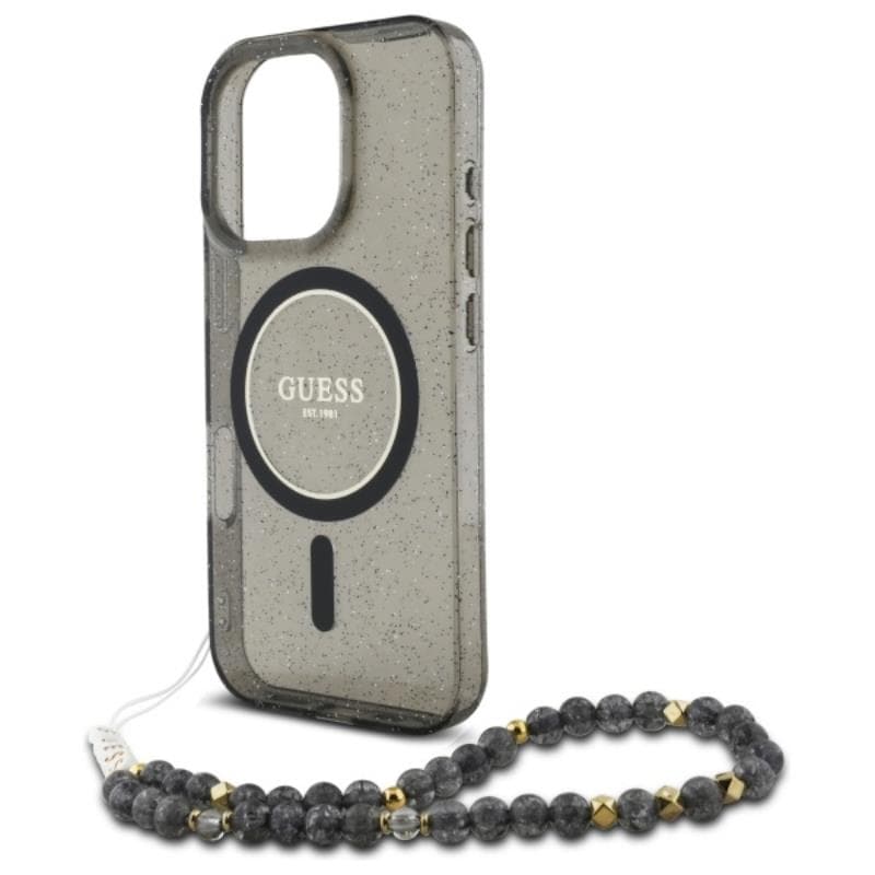 Guess IML Glitter With Pearl Strap MagSafe - Case for iPhone 16 Pro Max (Black) 5