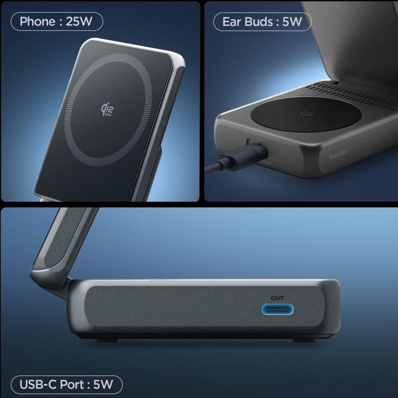 Spigen Essential EF302MOQ - 2-in-1 Wireless Charger with 25W MagSafe Qi2.2 (Black) 4