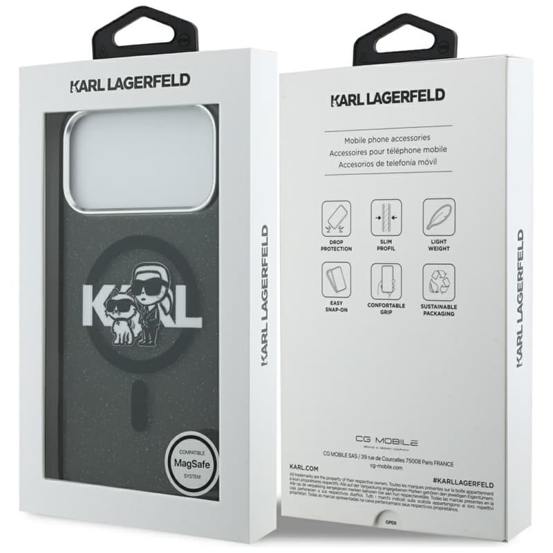 Karl Lagerfeld IML Glitter Karl & Choupette Sketch Logo MagSafe - Case for iPhone 17 Pro Max (black) 8