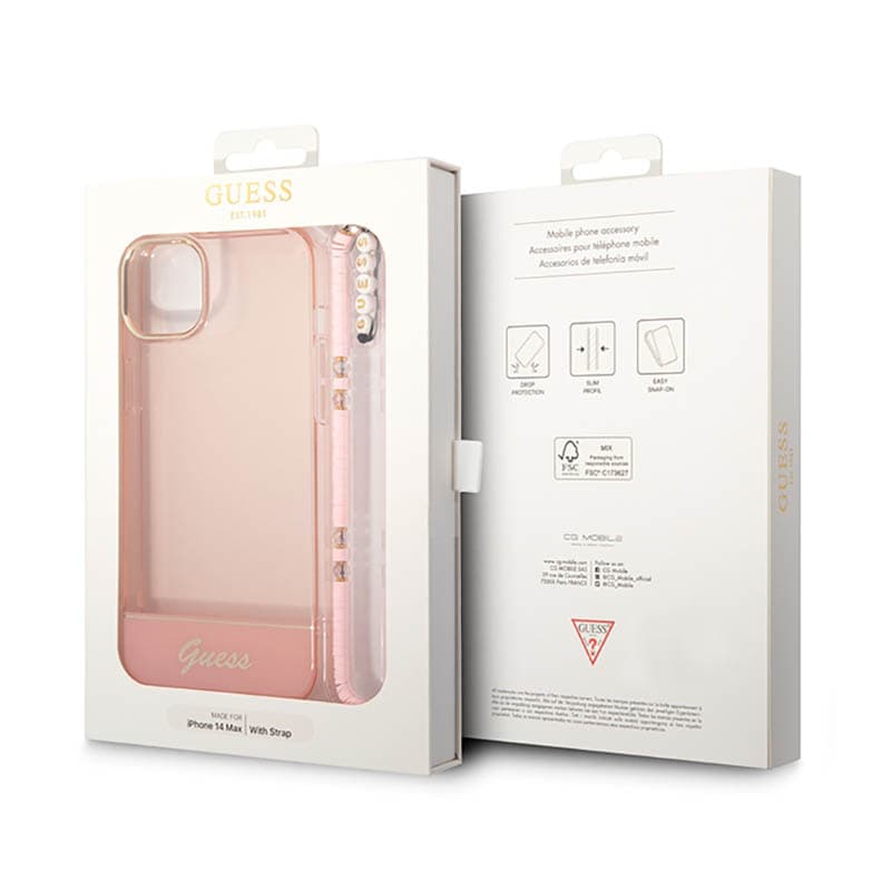 Guess Translucent Pearl Strap - Case for iPhone 14 Plus (Pink) 7