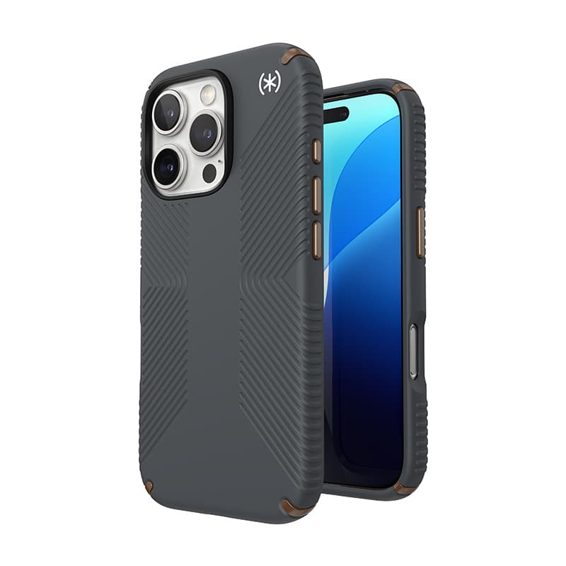 Speck Presidio2 Grip - iPhone 16 Pro Case (Charcoal Gray / Cool Bronze / White)