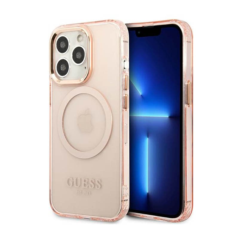 Guess Gold Outline Translucent MagSafe - Case for iPhone 13 Pro (Pink) 1