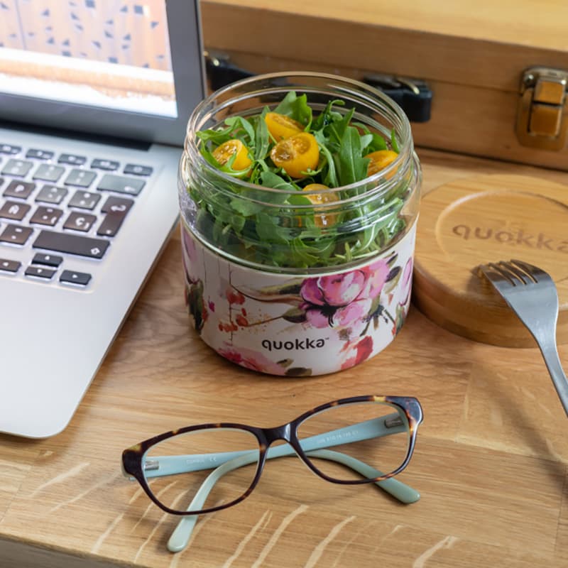 Quokka Deli Food Jar - Glass Food Container / Lunchbox 820 ml (Dark Flowers) 2