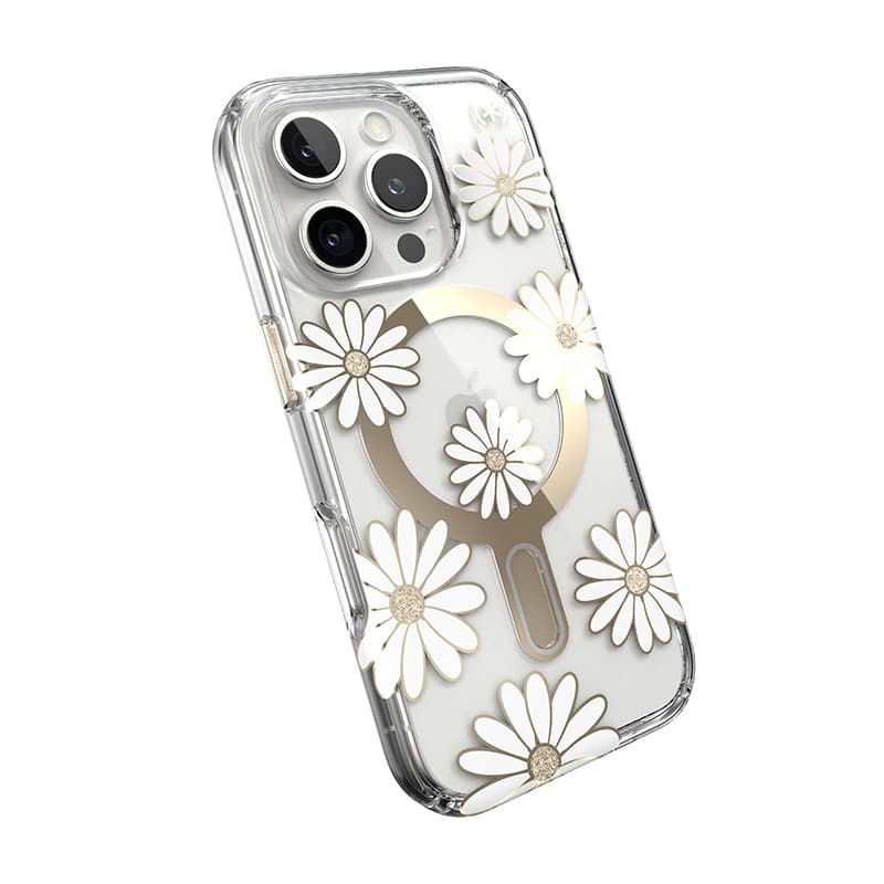 Speck Presidio Lux ClickLock & MagSafe - iPhone 16 Pro Case (Sunshine Daisies / Clear / Gold) 8