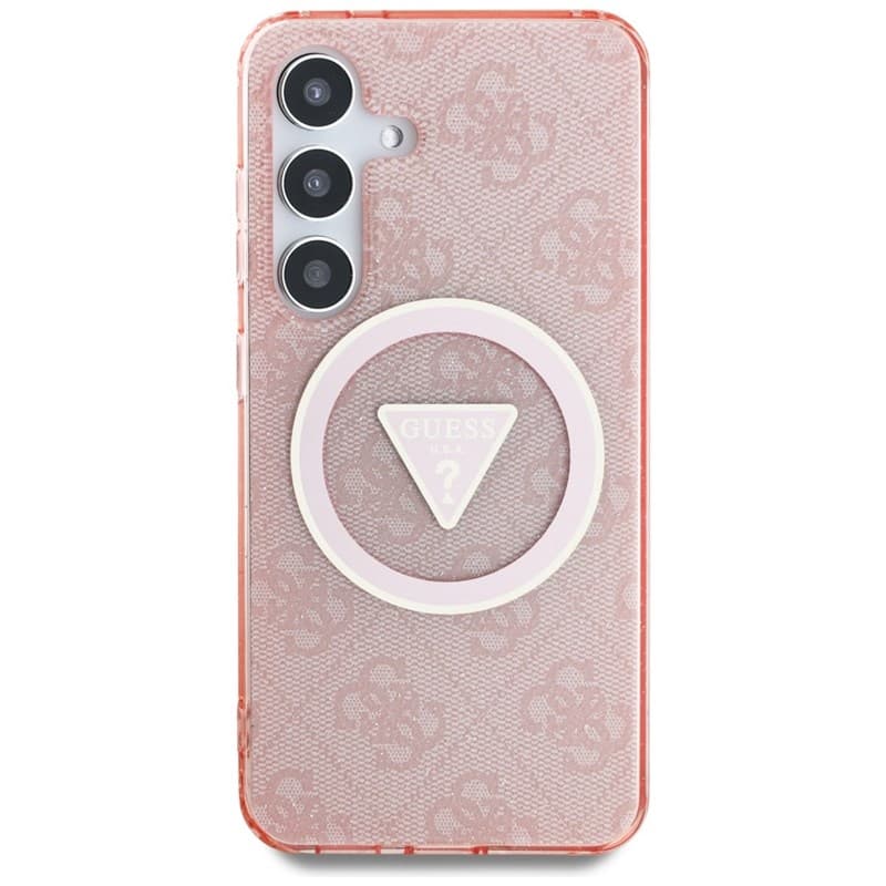 Guess 4G Glitter Triangle Buttons MagSafe - Case for Samsung Galaxy S25 (pink) 3