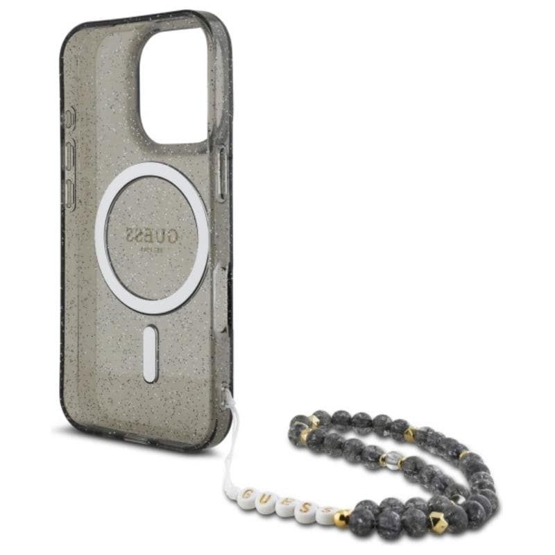 Guess IML Glitter With Pearl Strap MagSafe - Case for iPhone 16 Pro Max (Black) 6