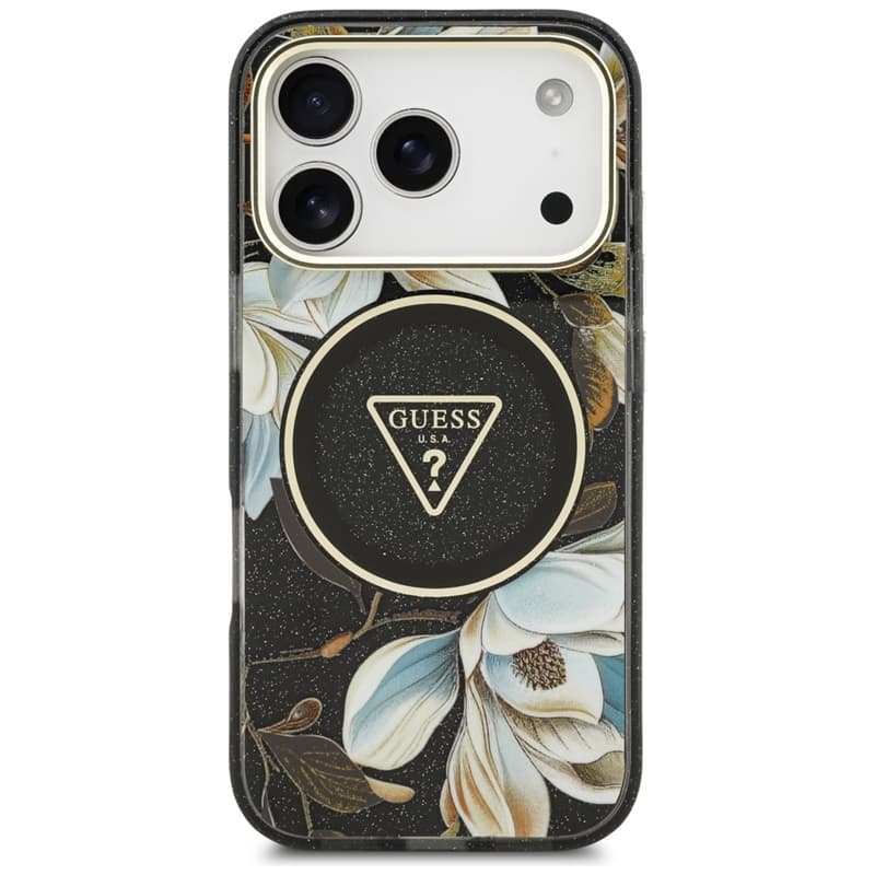 Guess IML Glitter Flowers Triangle MagSafe - Case iPhone 17 Pro (black) 3