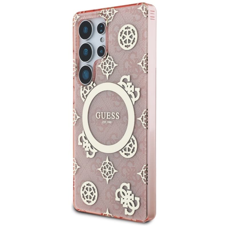 Guess 4G Background Gold Electroplated Peony Pattern MagSafe - Case for Samsung Galaxy S25 Ultra (pink) 2