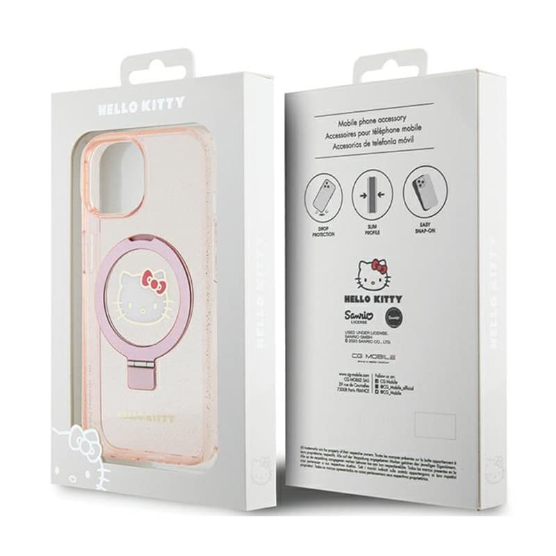 Hello Kitty Ring Stand Glitter Electrop Logo MagSafe - Case iPhone 15 / 14 / 13 (pink) 8