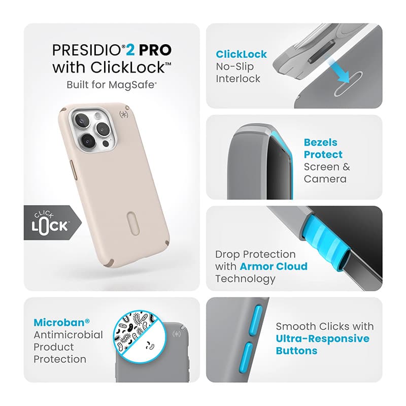 Speck Presidio2 Pro ClickLock & MagSafe - iPhone 15 Pro Case (Bleached Bone / Heirloom Gold / Hazel Brown) 3