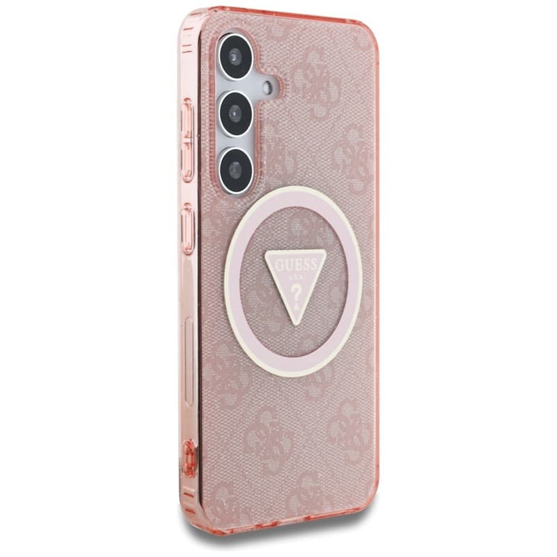Guess 4G Glitter Triangle Buttons MagSafe - Case for Samsung Galaxy S25 (pink) 4
