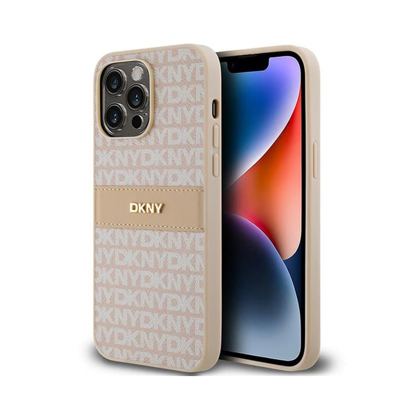 DKNY Leather Mono Stripe & Metal Logo - Case for iPhone 14 Pro Max (pink) 1