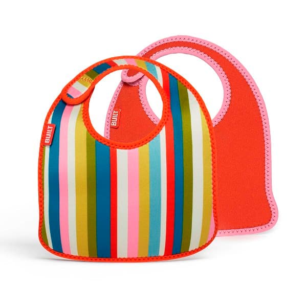 BUILT Mess Mate Set of 2 baby bib (Baby Pink Stripe)