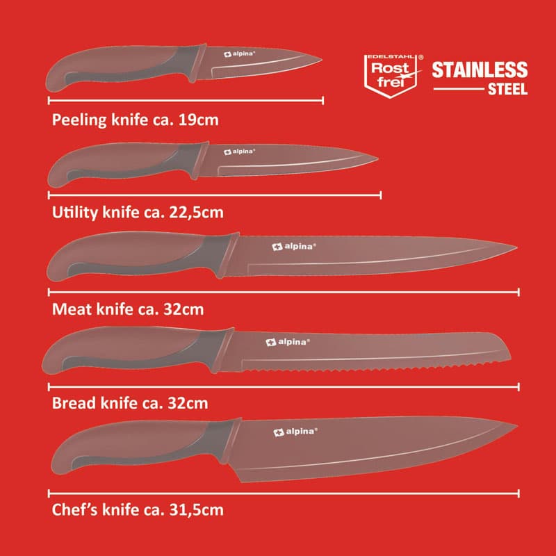 Alpina - Stainless steel knife set (Burgundy) 3