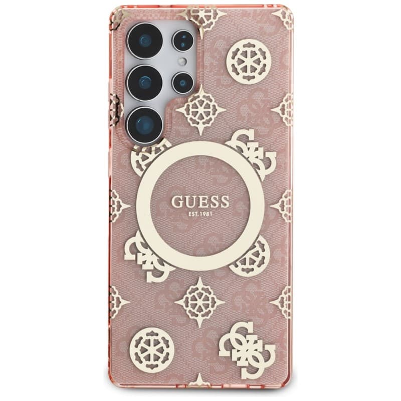 Guess 4G Background Gold Electroplated Peony Pattern MagSafe - Case for Samsung Galaxy S25 Ultra (pink) 3