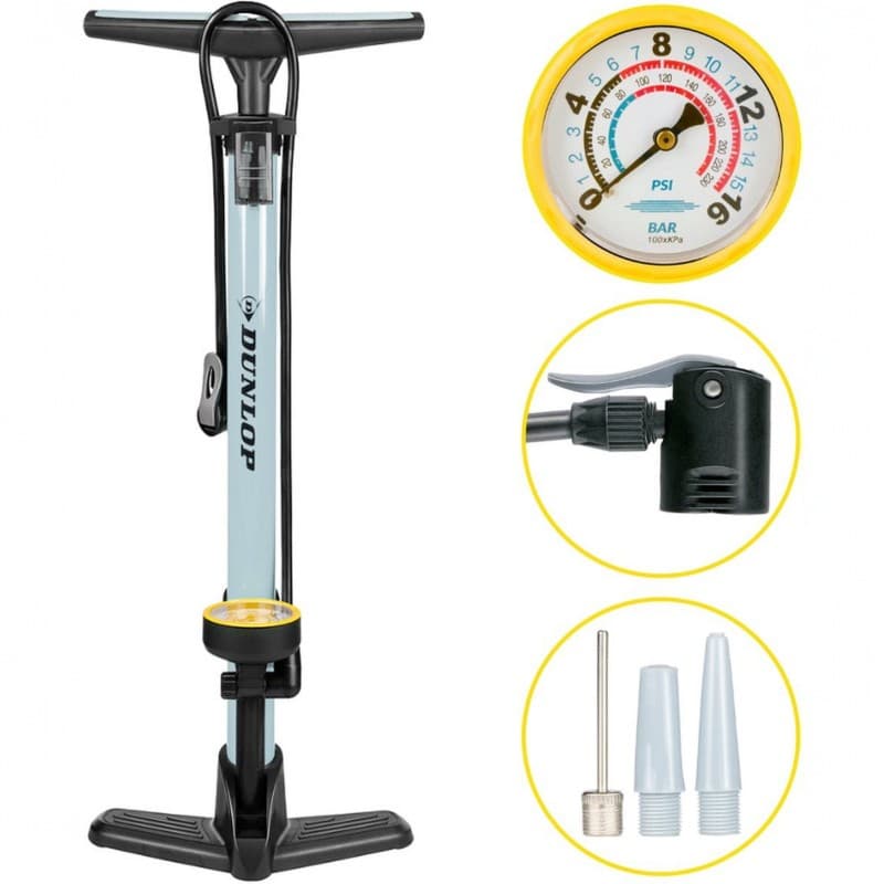 Dunlop - Floor pump for bikes, balls, mattresses with pressure gauge (Blue)